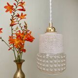 Vintage globe pendant light in white and transparent glass