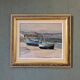 Mid-Century Modern Swedish "Calm Shore" Vintage Coastal Oil Painting, Framed