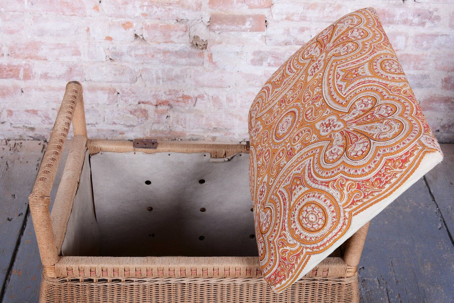 Czech Art Deco Stool in Wood and Hemp, 1940s