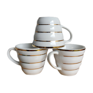 3 tasses à café en porcelaine liserés dorés
