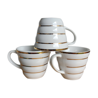 3 porcelain coffee cups bordered gold