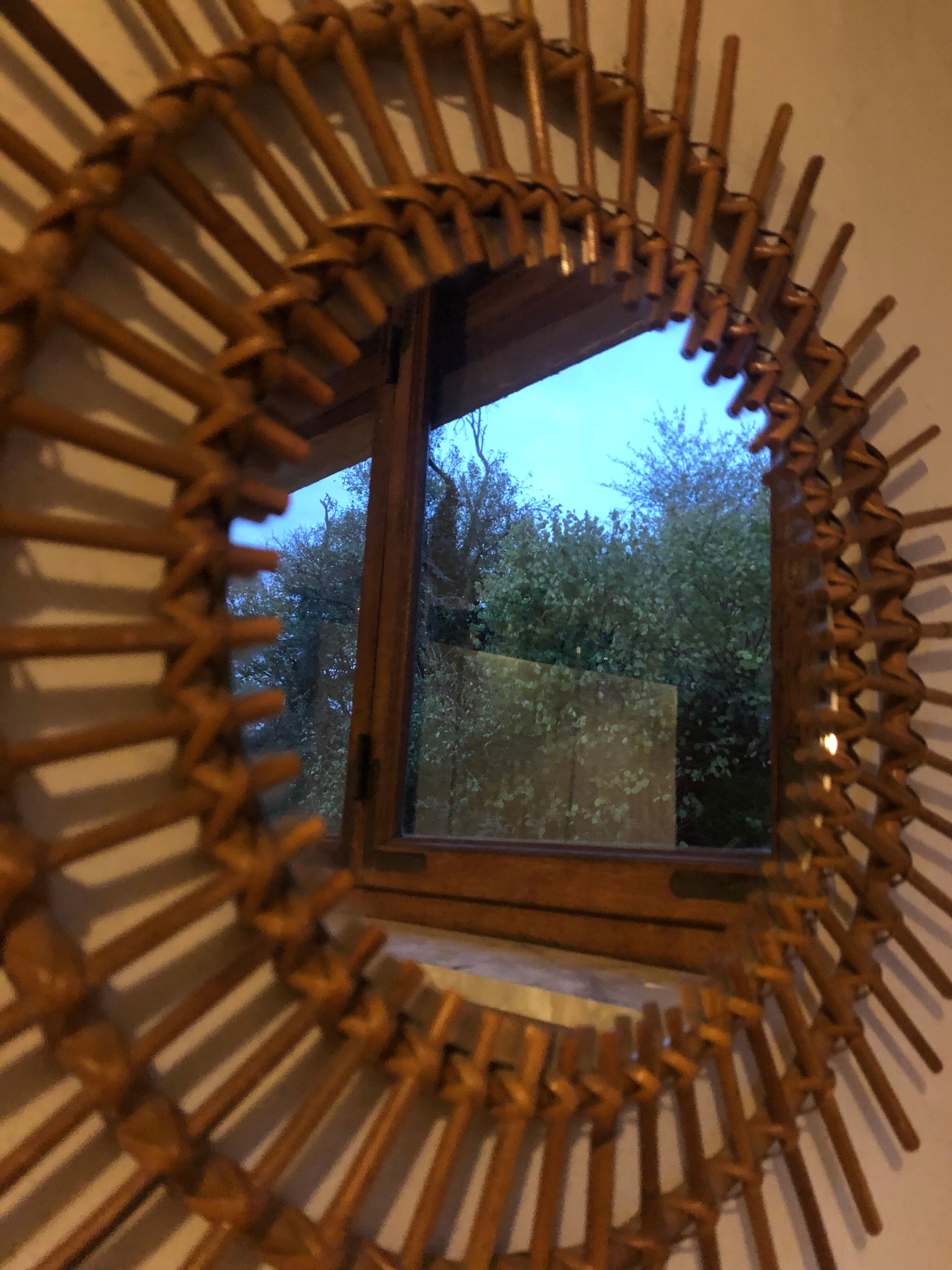 Vintage rattan sun mirror 60s