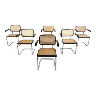 Ensemble de 6 chaises à repas cantilever, fabriquées en Italie, années 1970