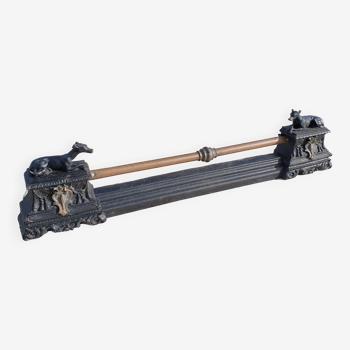19th century fireplace pediment fire bar in cast iron and brass whippets decor (fireplace pediment)