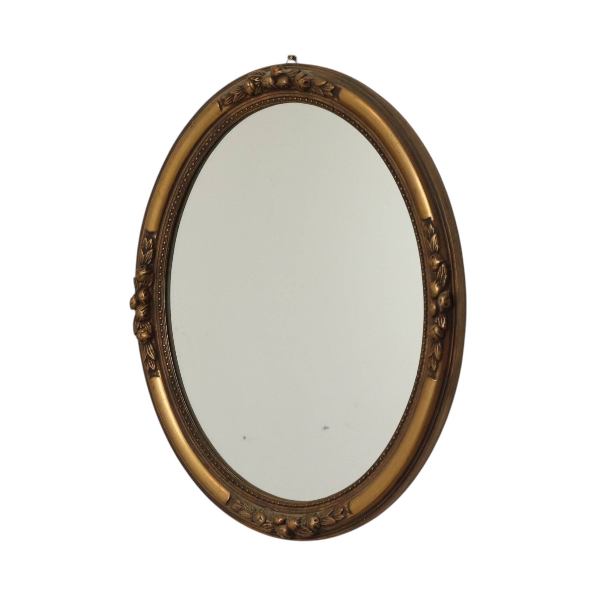 French Oval Gold Baroque-Style Mirror with Roses 58cm