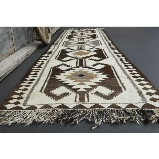 Tapis vintage turc en laine et coton beige noué à la main, années 1970