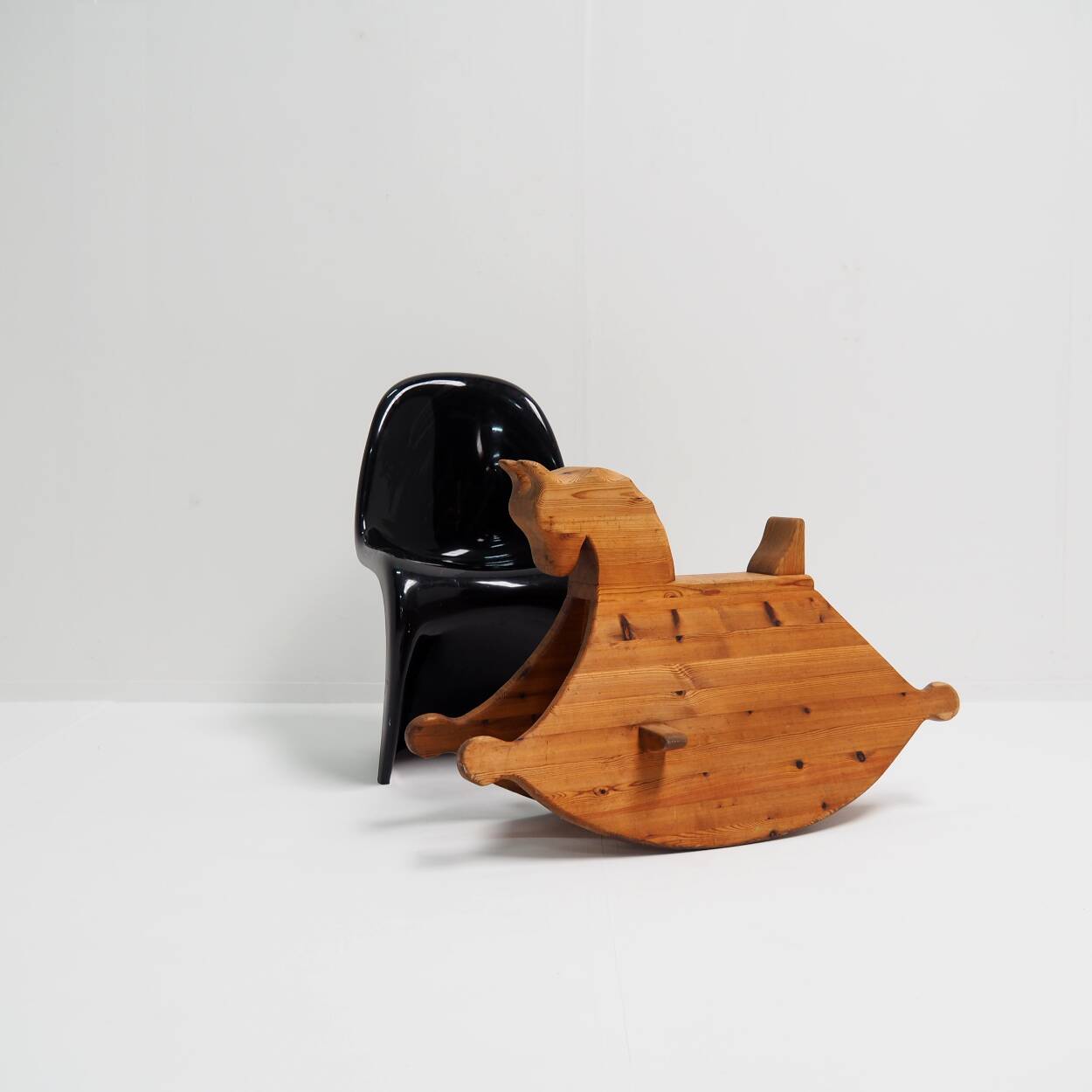 1970s Rocking Horse in Solid Pine Wood, Children’s Toy