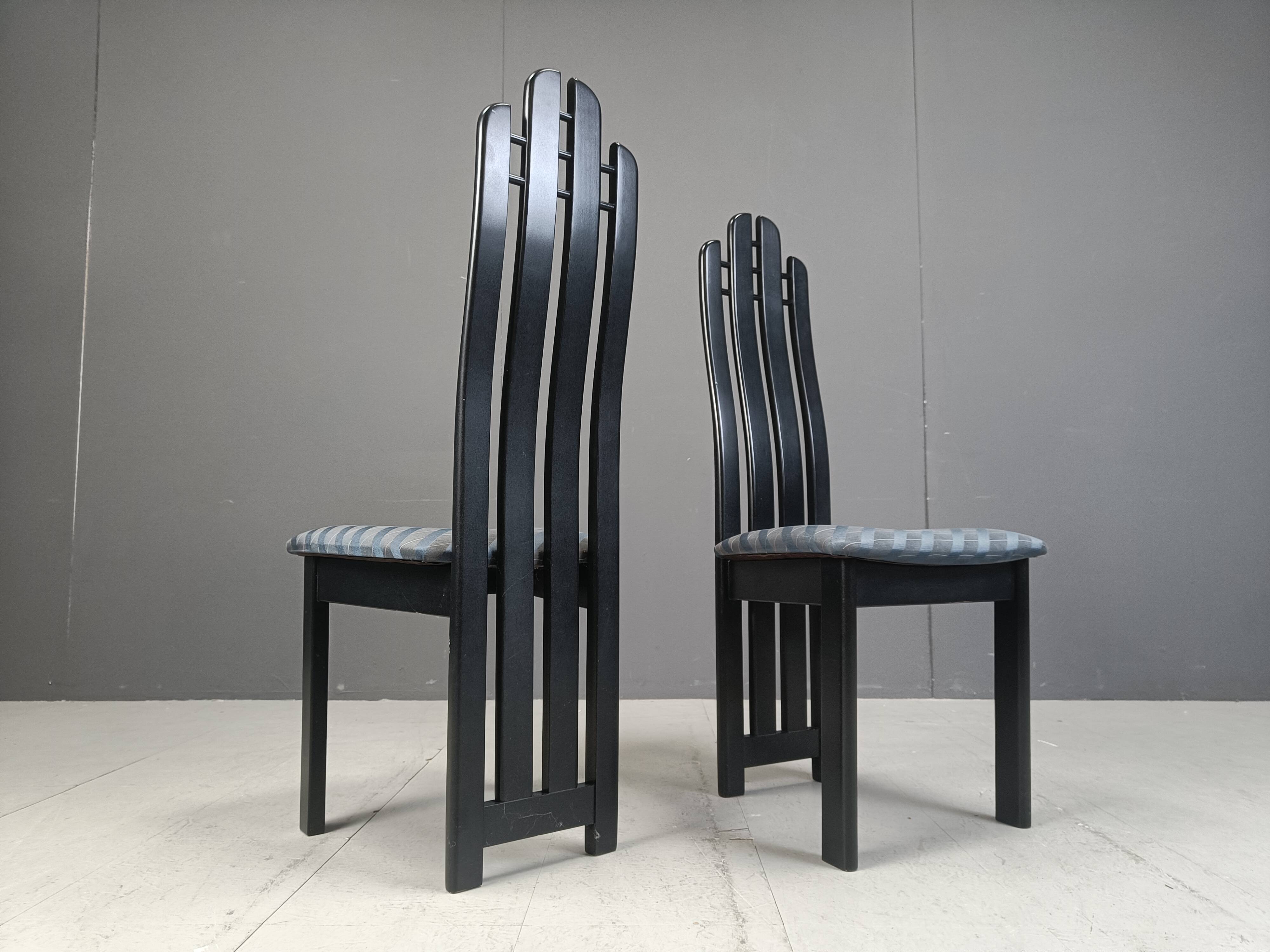 Vintage post modern black wooden dining chairs, 1980s