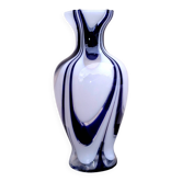 Murano glass vase, marbled navy blue, white and translucent.