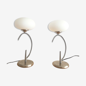 Pair of table lamps opal glass and chrome