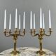 Pair of gilded bronze candelabra with 5 lights, Louis XVI style, 20th century.