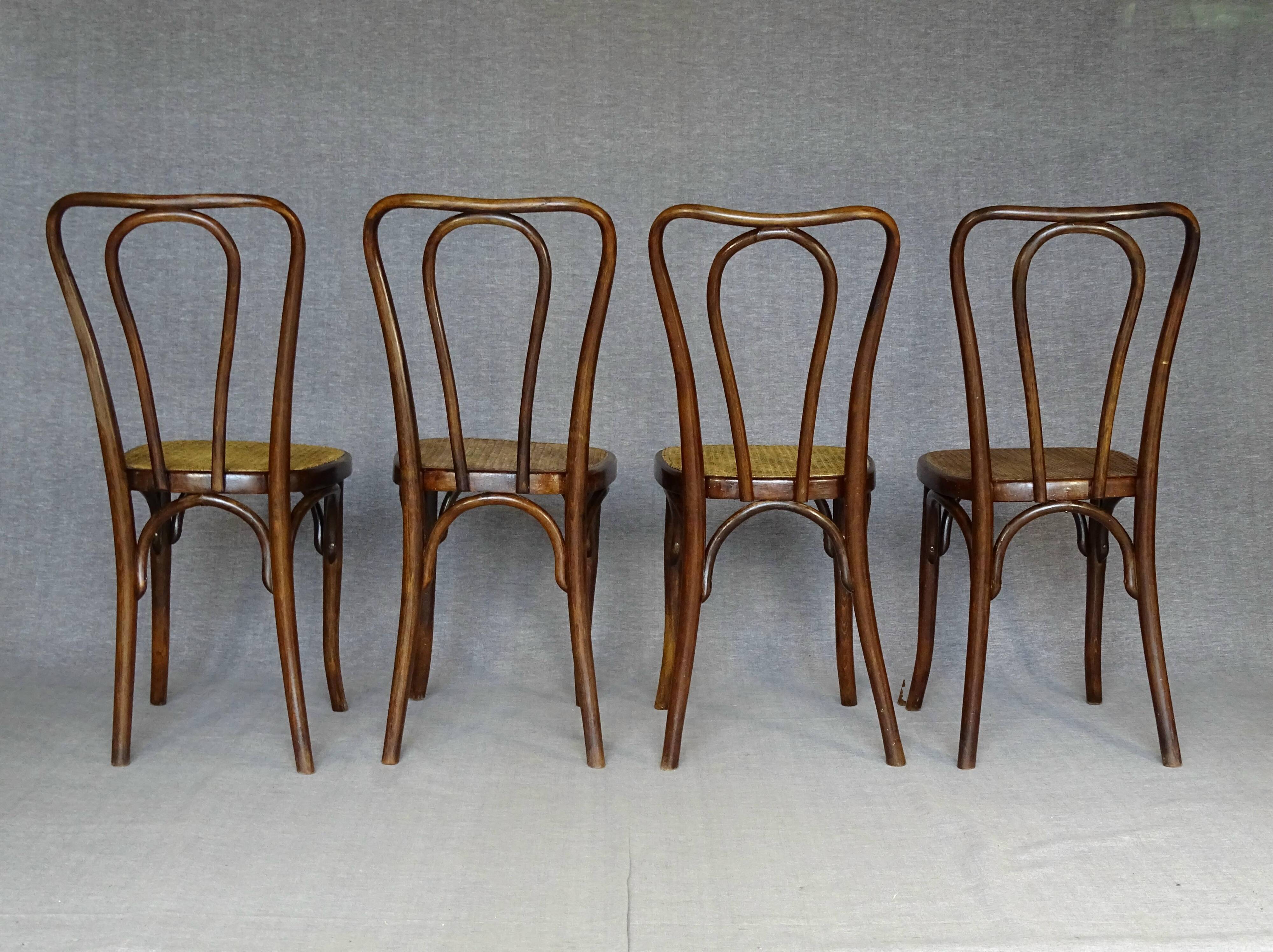 4 Thonet Mundus N°A 48 caned bistro chairs 1930