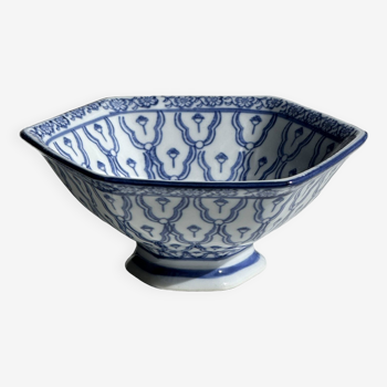 Blue and white hexagonal bowl