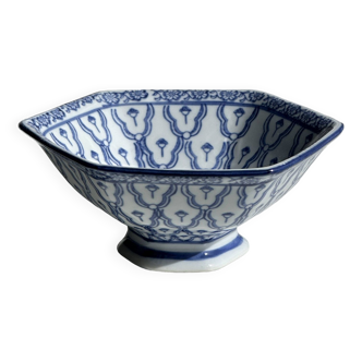 Blue and white hexagonal bowl