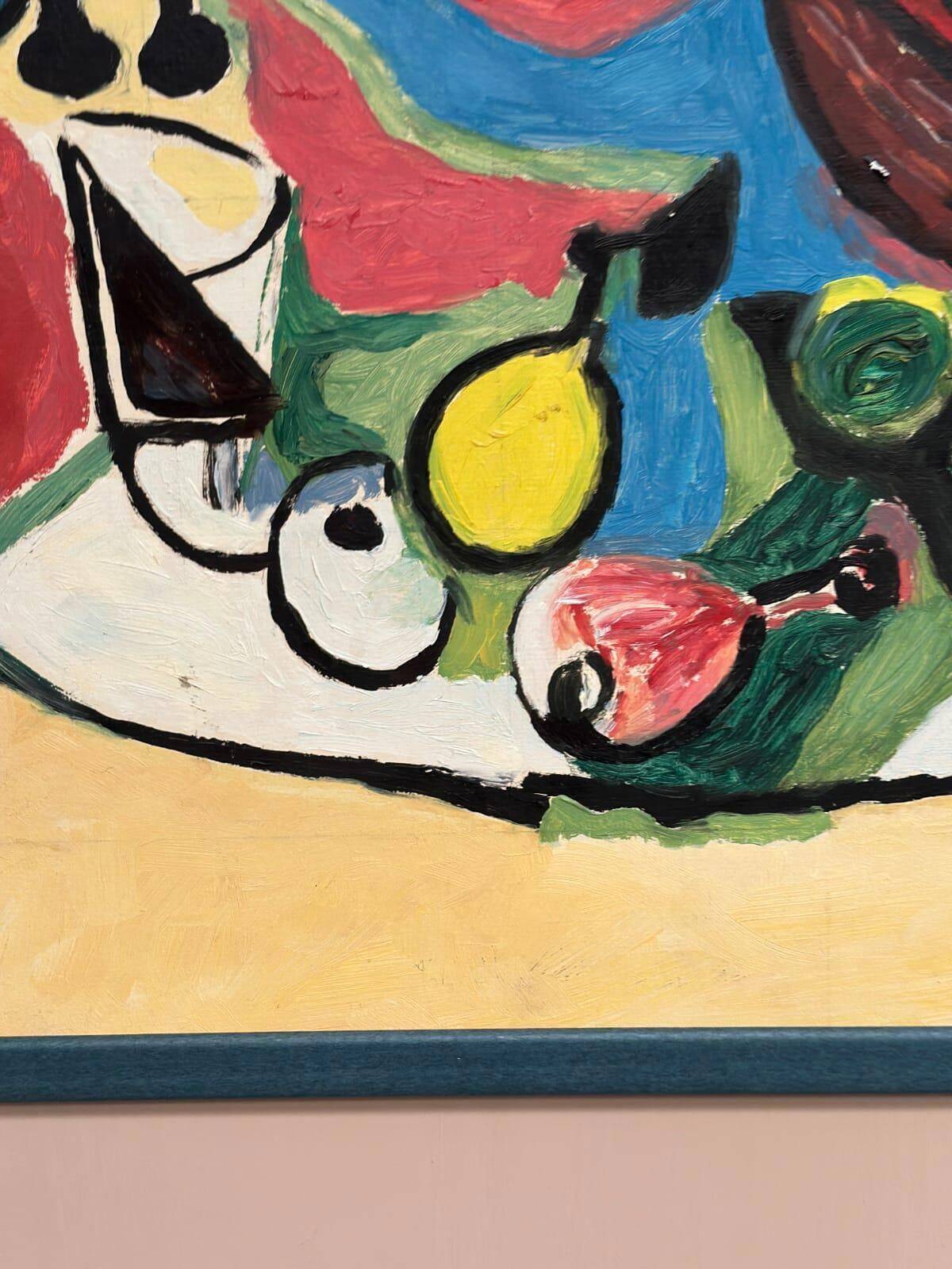 Original Swedish Oil On Panel – “Sitar And Fruit” – Vintage & Framed – 57 × 69 Cm (22.4" × 27.2")