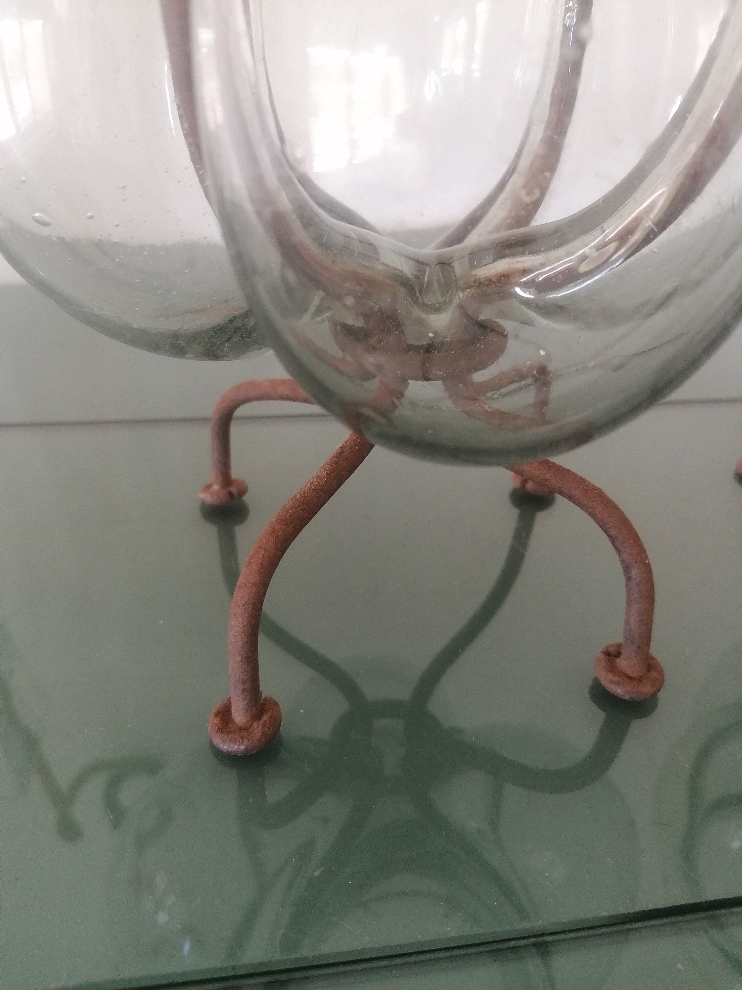 Vases / photophores ''Venetian'' Blown glass inking wrought iron - 1940s