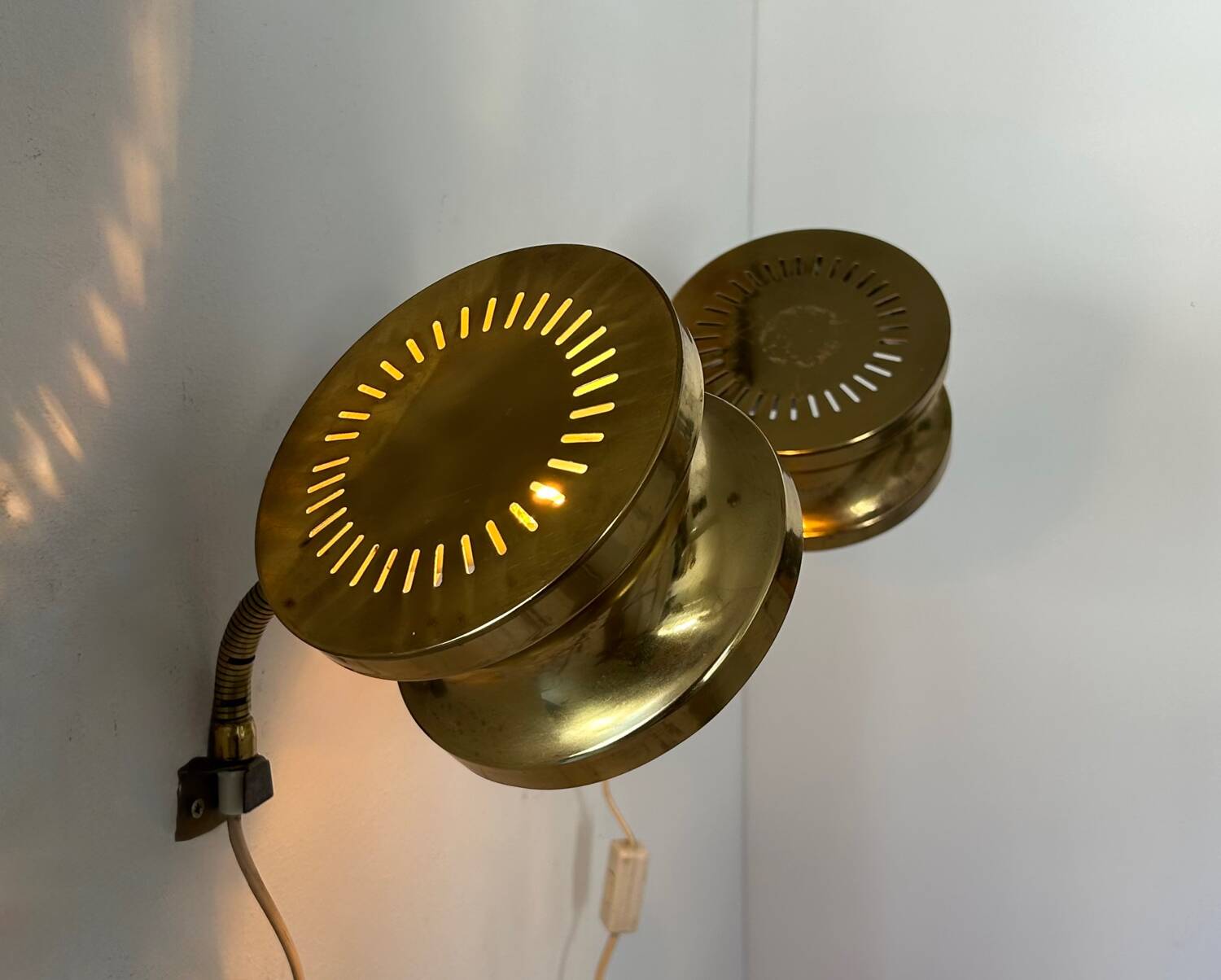 Pair of vintage adjustable wall lights, brass, Sweden 1960