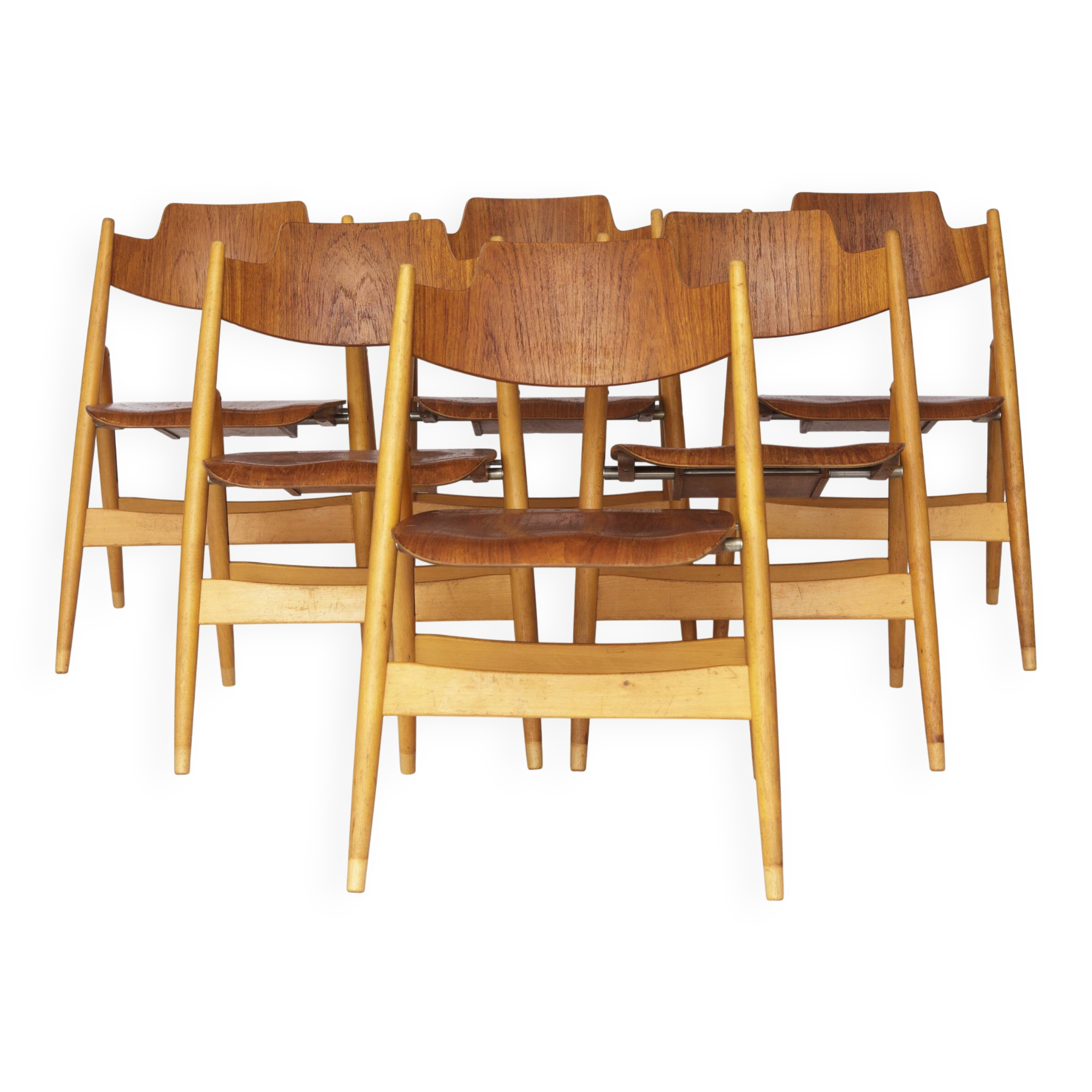 Set of 6 Egon Eiermann SE18 Folding Chairs – Wilde + Spieth, 1950s, Teak