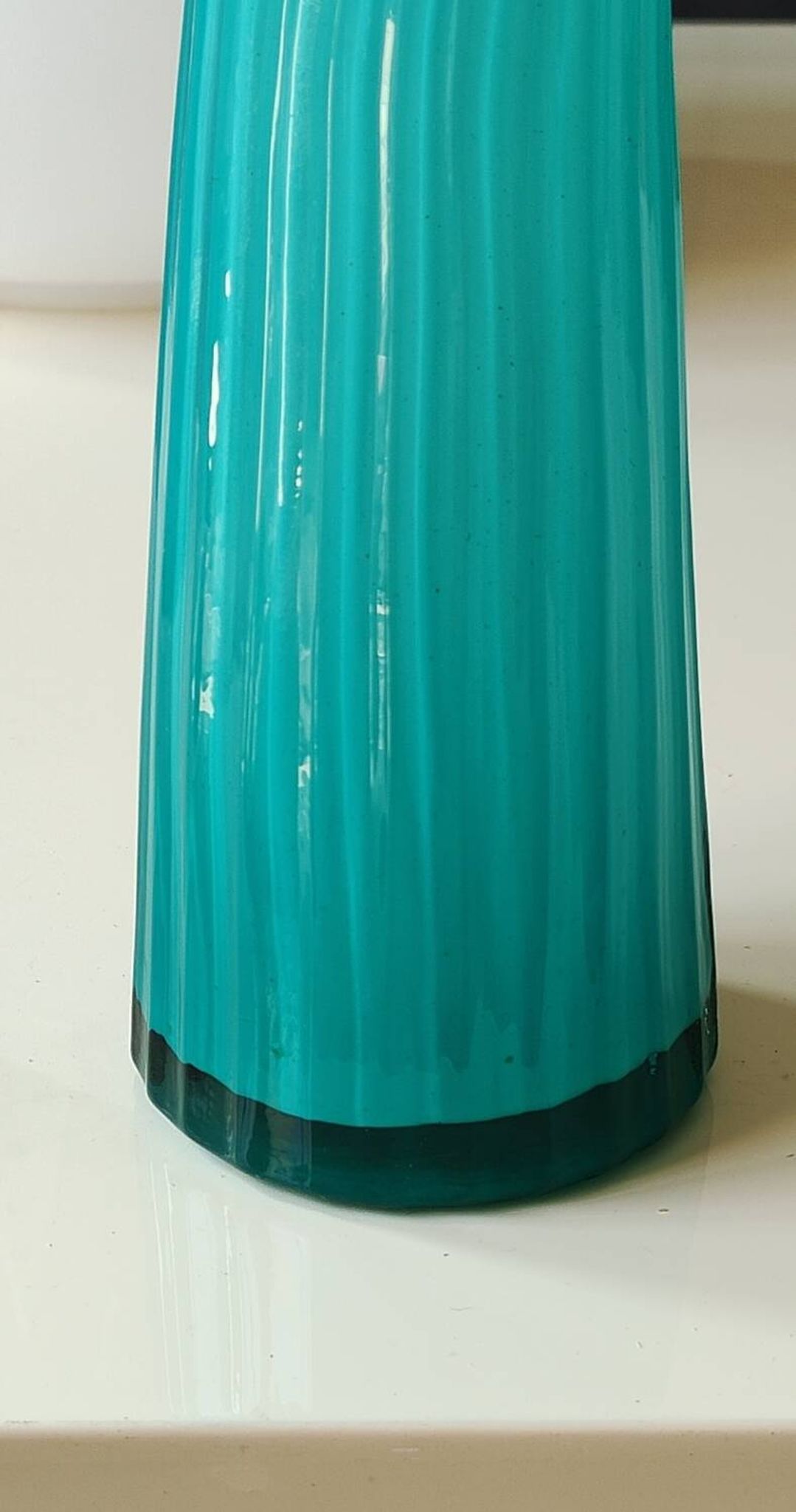 Design Horn/Curved Vase with Ribbed Effects. Turquoise Blue