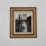 Original mid-century Swedish oil on canvas – “Entrance” by Reuben Hedin – vintage & framed – 55 × 63 cm