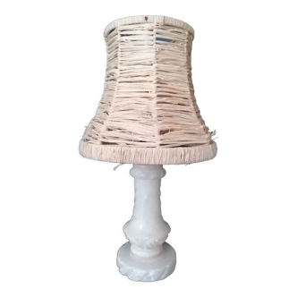 Alabaster and raffia bedside lamp