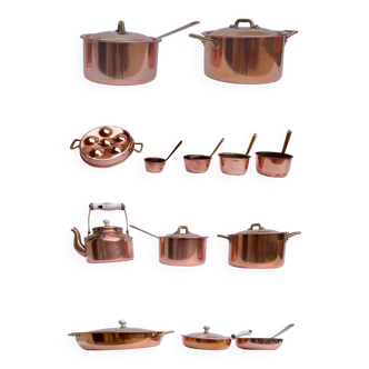 Old copper pots and pans set of 9 decorative pieces