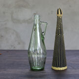 Vintage scoubidou bottle, black and yellow