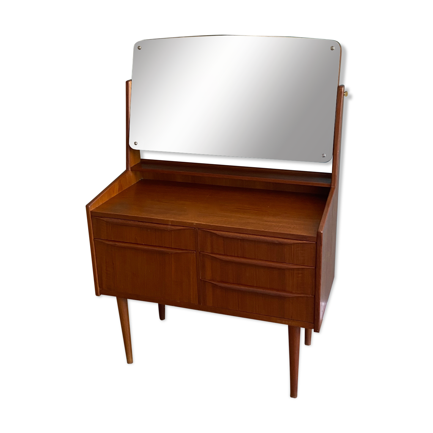Coiffeuse en teck à miroir pivotant travail scandinave