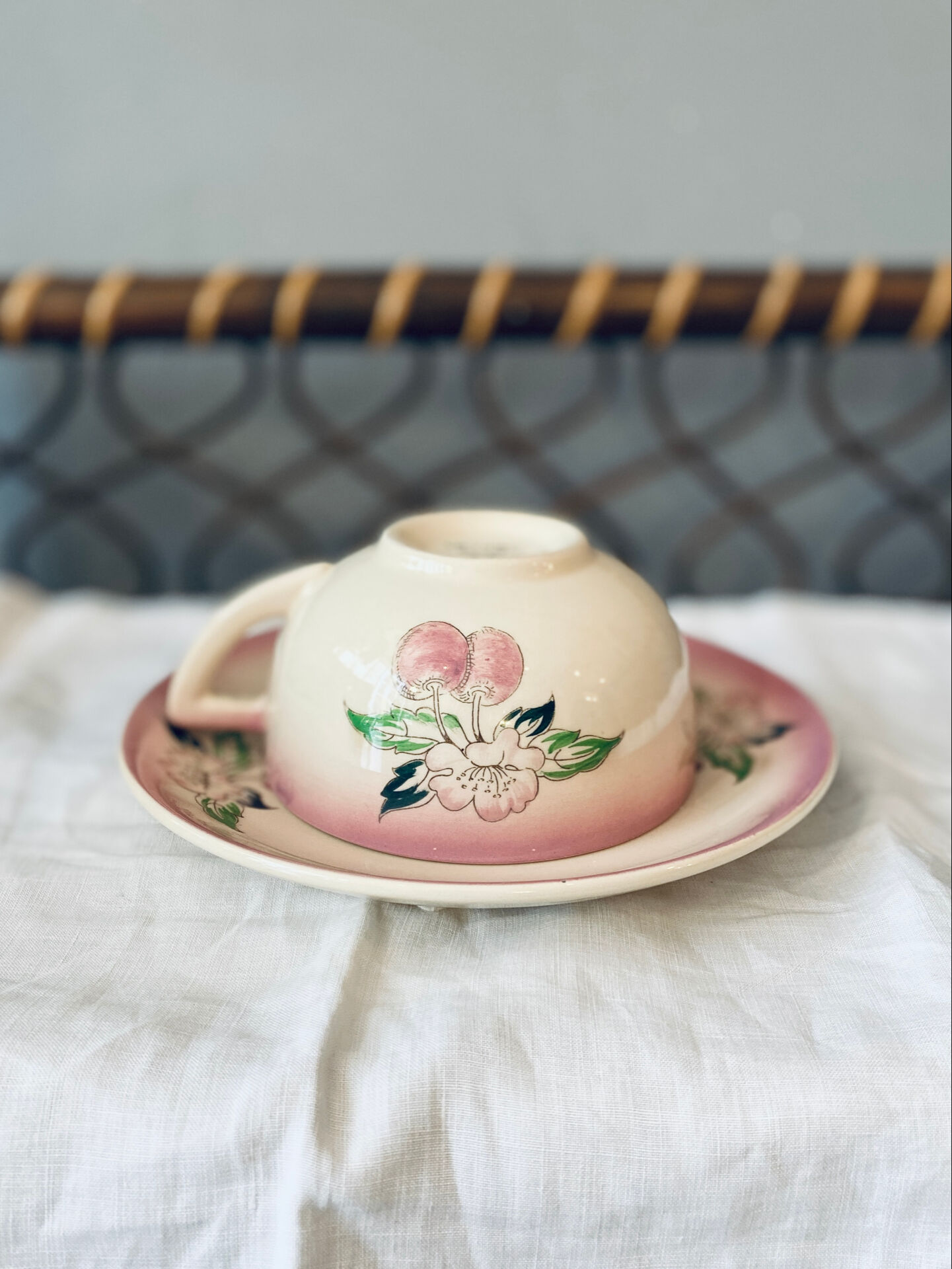 Two breakfast cups Longwy cherry design