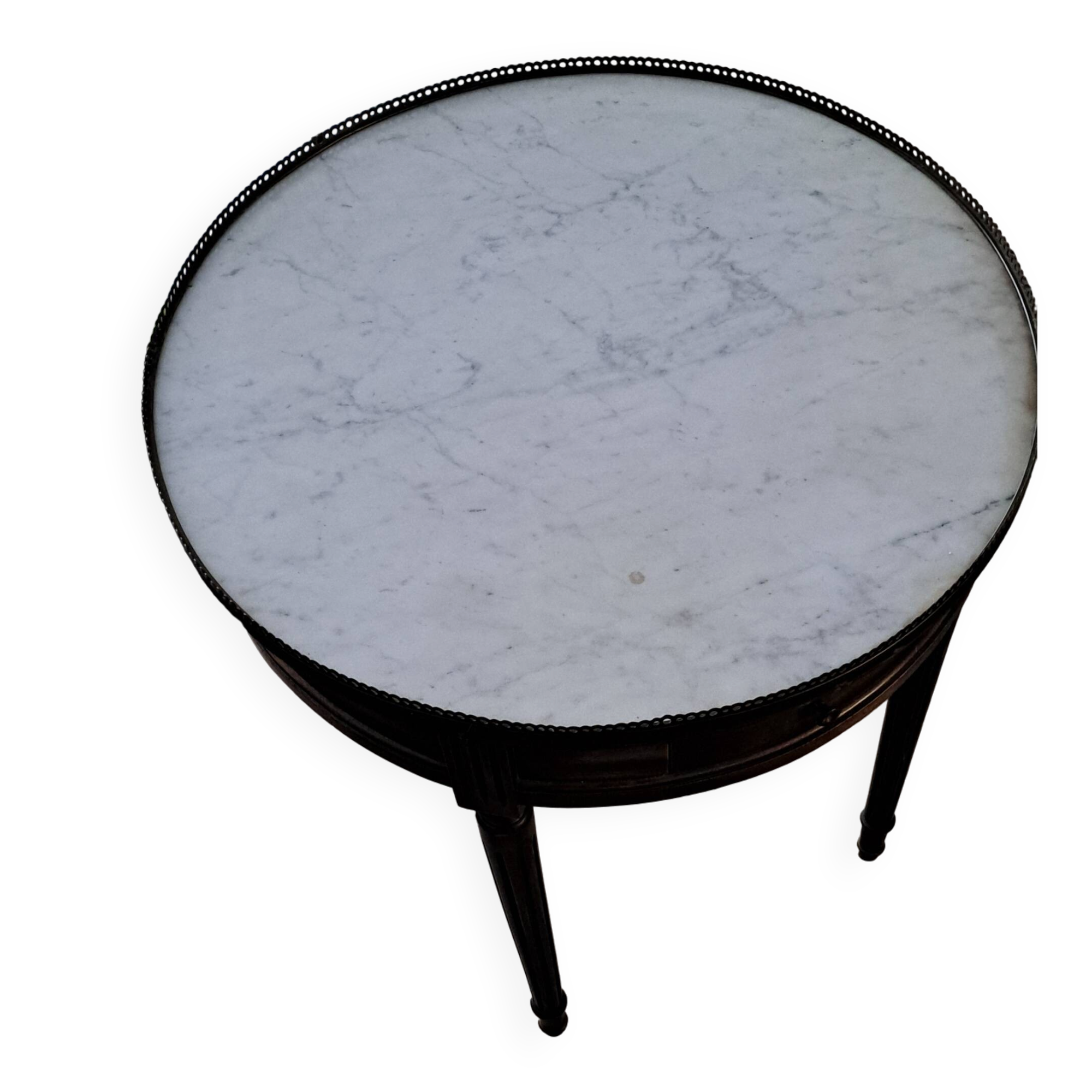 Table bouillotte, guéridon de style Louis XVI en marbre et laiton