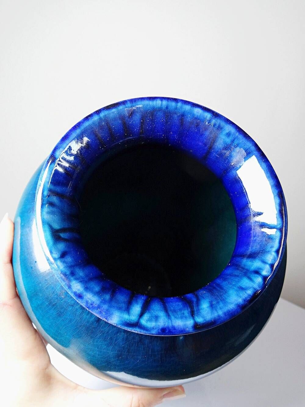 Vintage vase Dinis Portugal in turquoise and cobalt blue ceramic, 1970s.