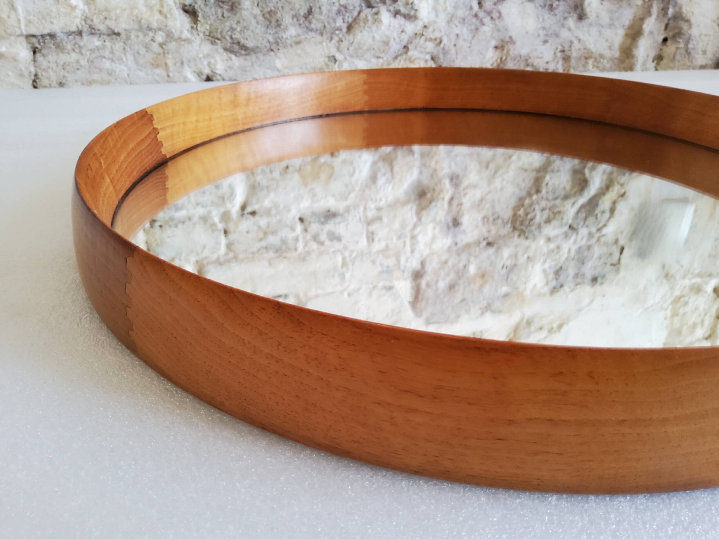 Round teak mirror by Uno and Osten Kristiansson for Luxus Vittsjö, Sweden.