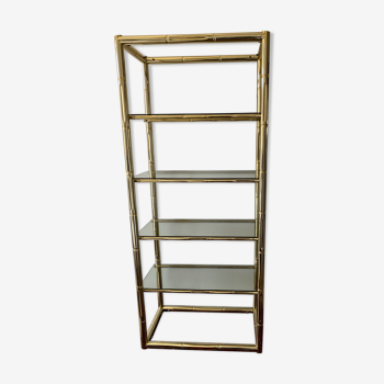 Fake gilded bamboo library shelf Hollywood regency