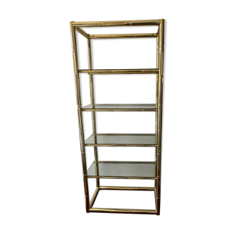 Fake gilded bamboo library shelf Hollywood regency