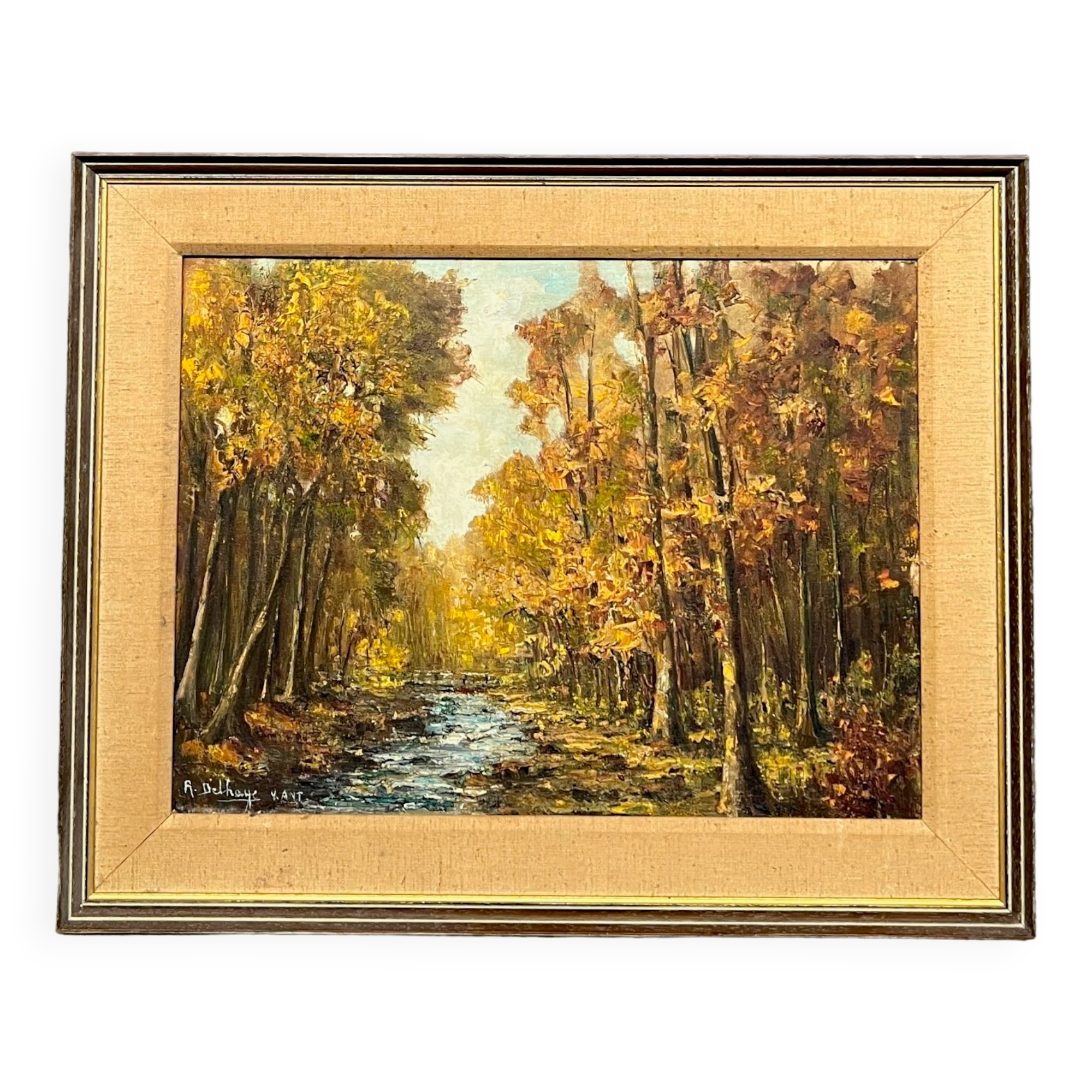 R. Delhaye. "Autumn forest landscape." Oil on canvas.