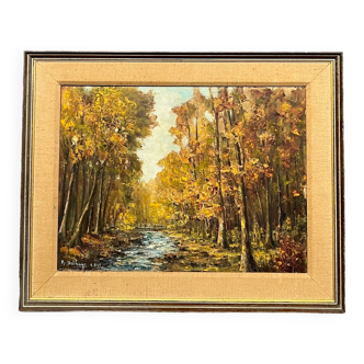 R. Delhaye. "Autumn forest landscape." Oil on canvas.