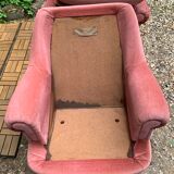 Pair of pink velvet toad armchairs, 1970s