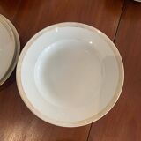 Lot of six soup plates, old, crockery, white, gilded