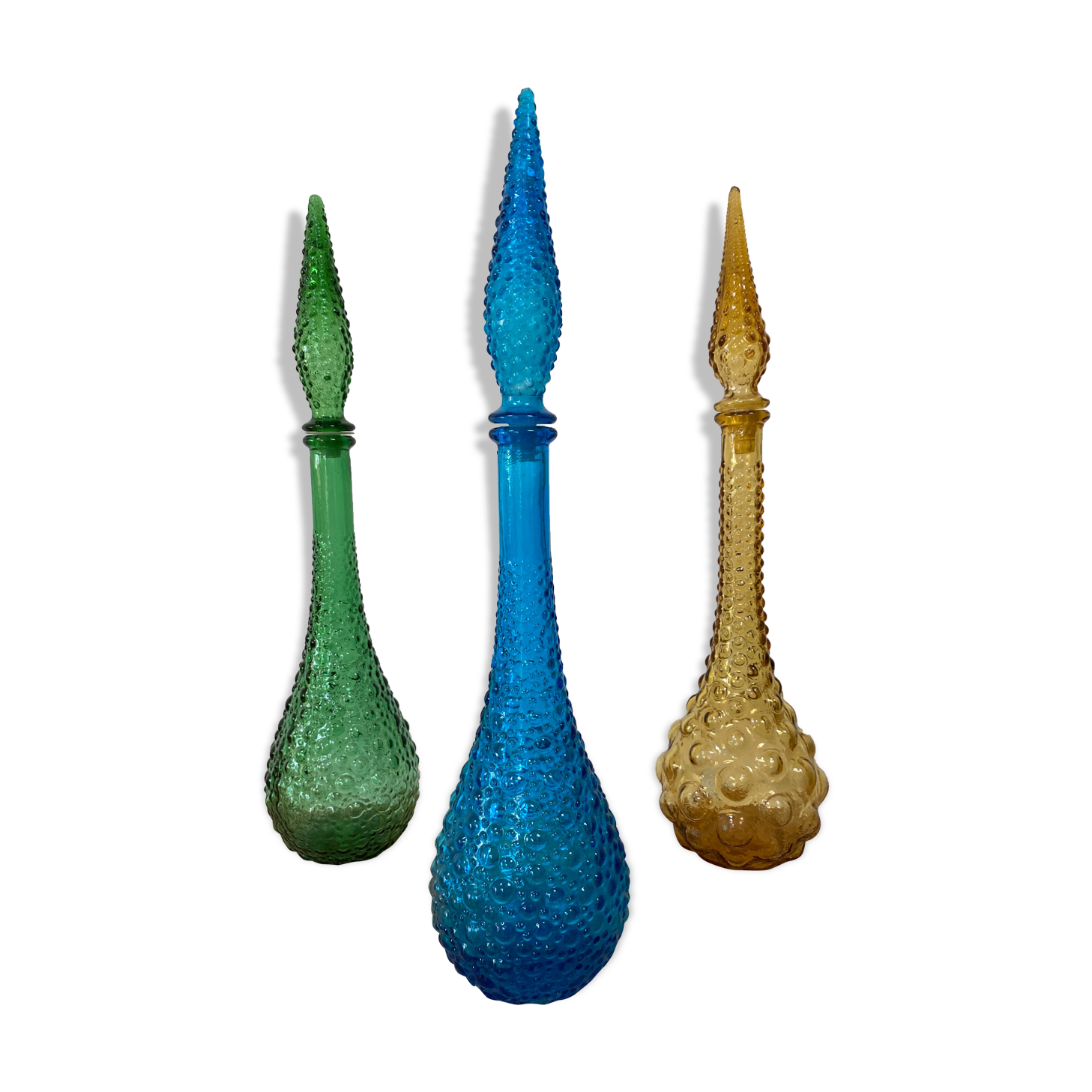 Set of 3 large Empoli decanters from the 60s