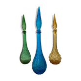 Set of 3 large Empoli decanters from the 60s