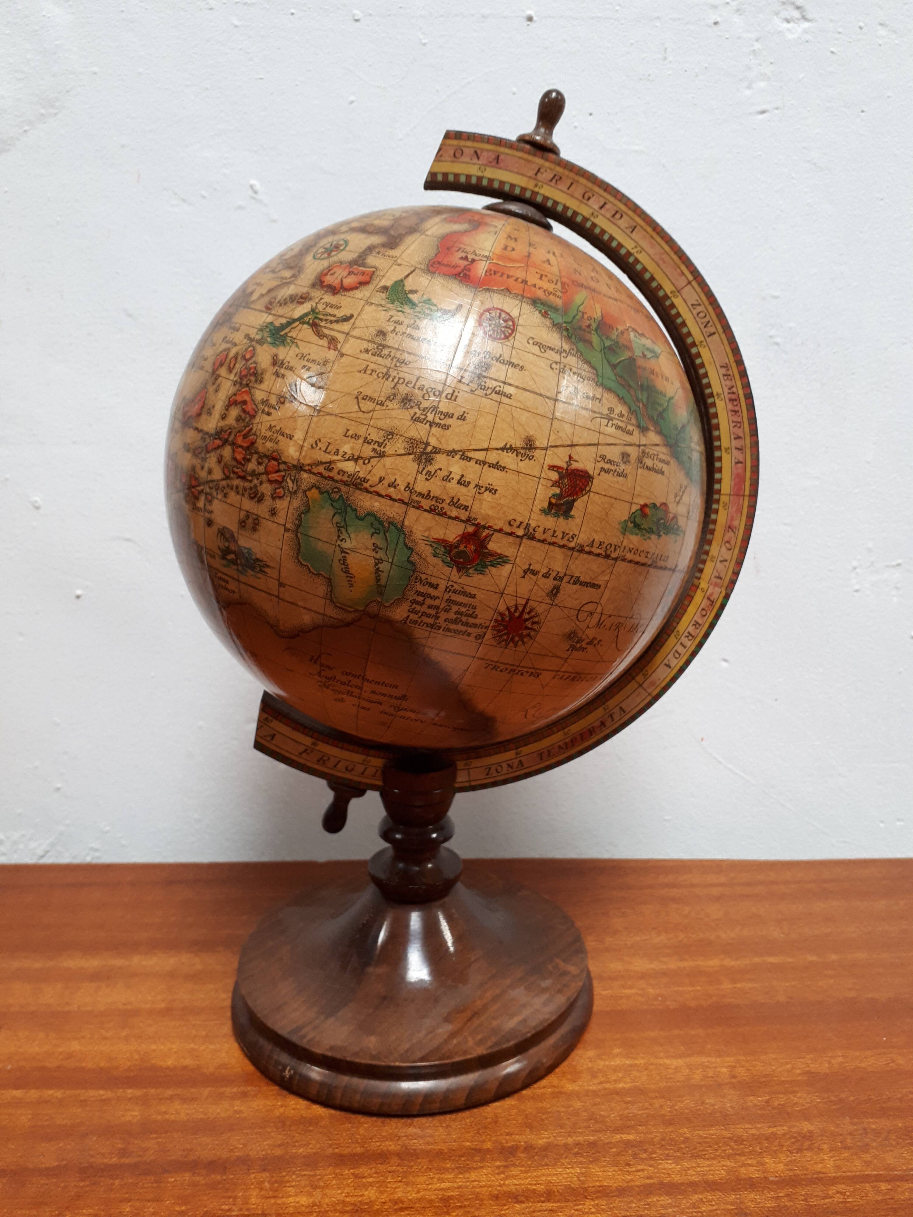 Globe world map vintage 1950 1960 wood old style