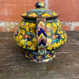 Sweet box with handles, antique caltagirone polychrome ceramic.