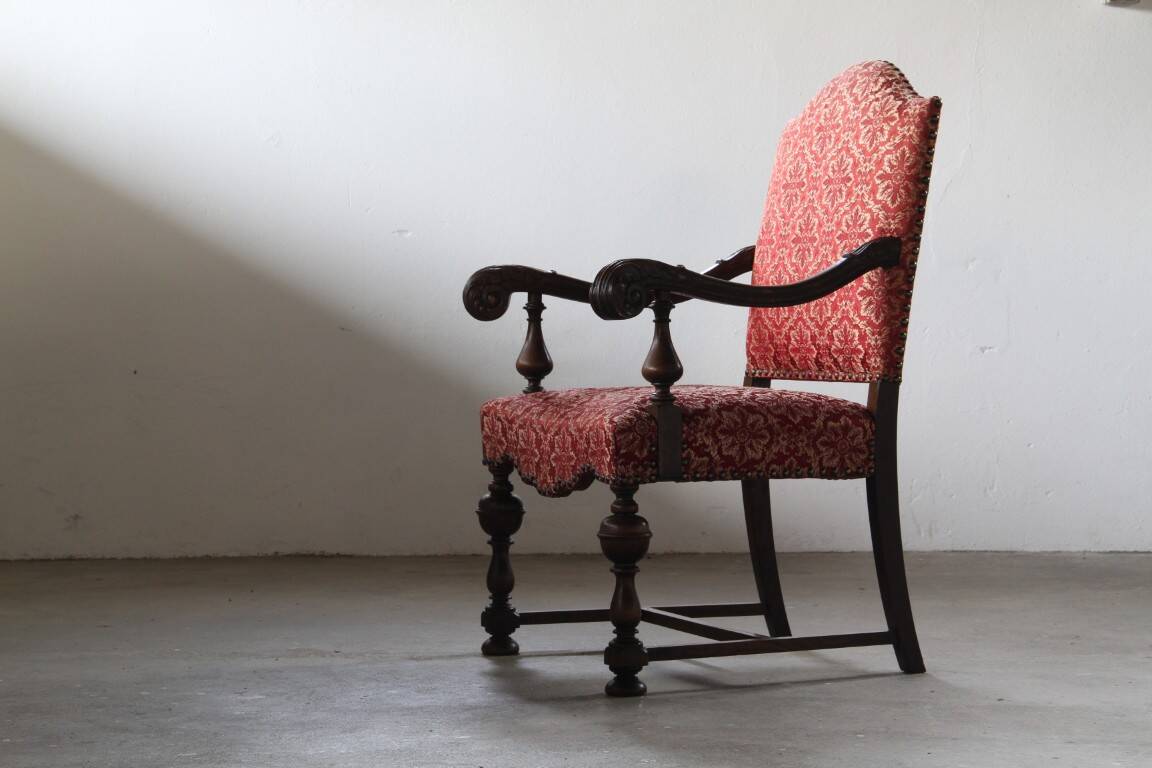 Vintage 19th century Danish Baroque oak armchair - Louis XV style