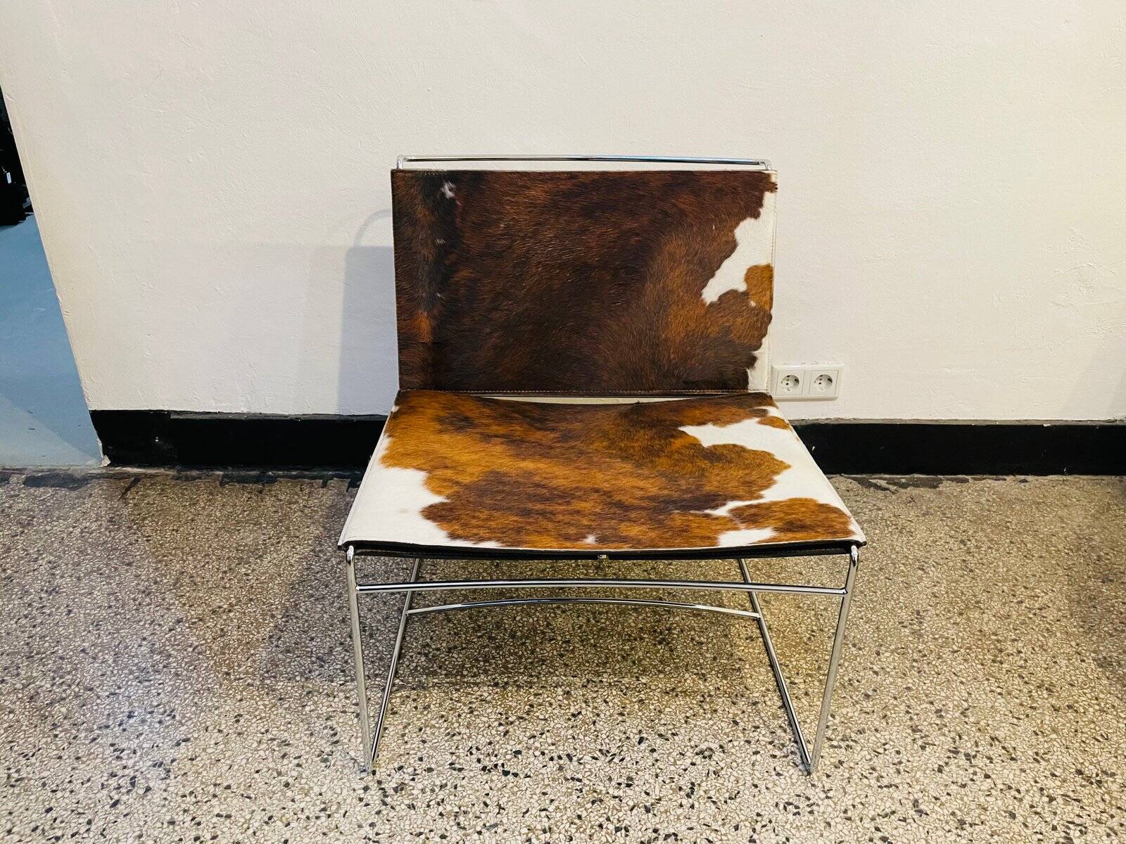 Chromed Fil armchair with fur seat by Pascal Mourgue for Ligne Roset, 1990s