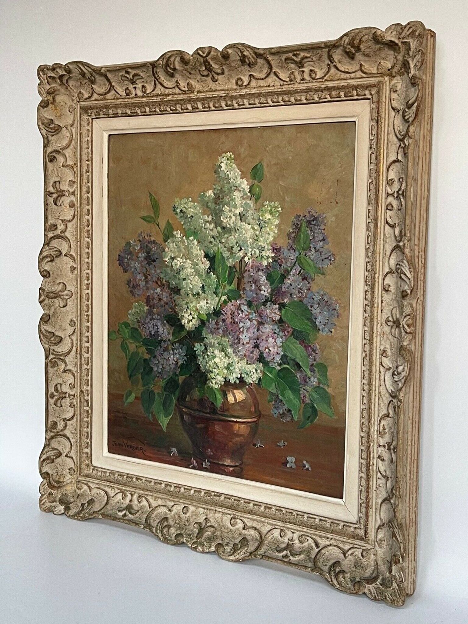 Oil still life bouquet flowers frame montparnasse Jean Verdier