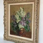 Oil still life bouquet flowers frame montparnasse Jean Verdier