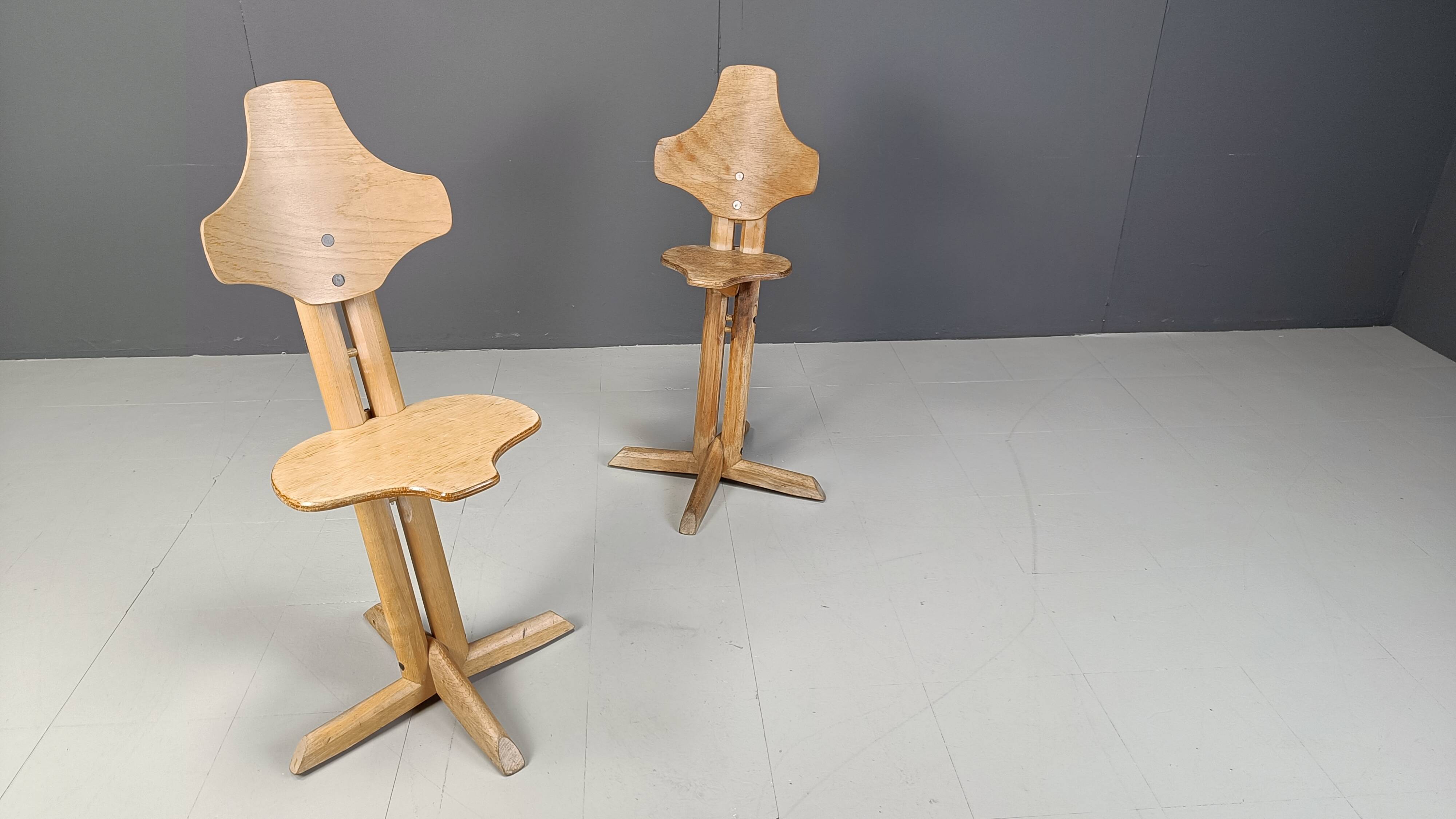 Pair of plywood ergonomical chairs by Rybo, 1970s