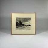 Lithographie paysage anglais du XIXème siècle "Parlement de Londres"  par Maximilien Luce