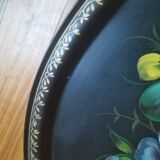 Large oval tray vintage metal hand-painted metal pattern flowers made in ussr numbered