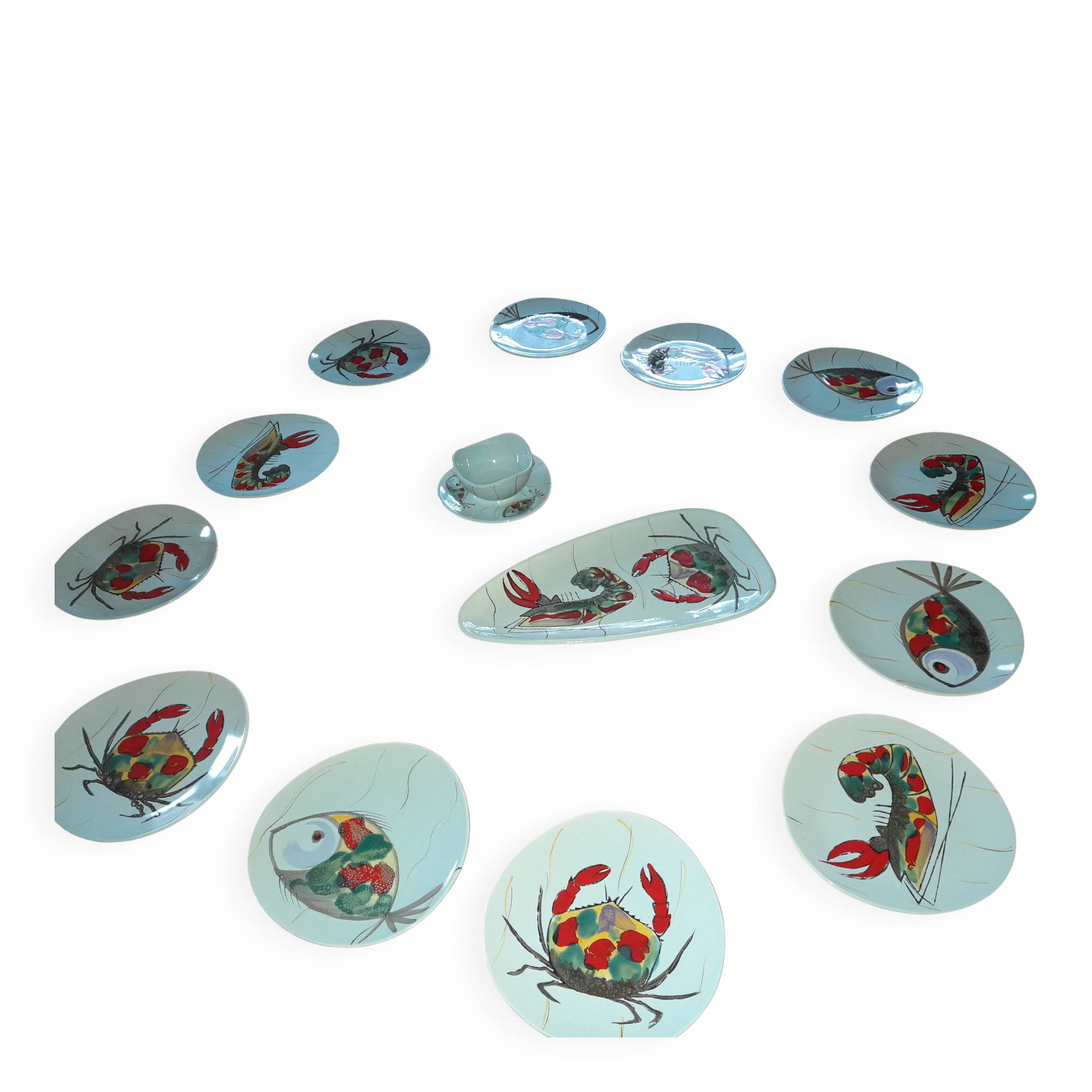 Seafood service / fish 14 pieces / PORNIC M.B.F.A Hand-painted